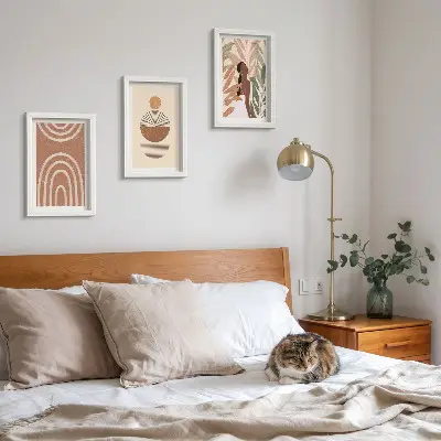 Set van ingelijste schilderijen met stijlvolle patronen in plantmotieven en geometrische vormen