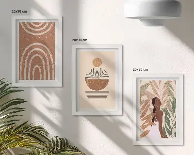 Set van ingelijste schilderijen met stijlvolle patronen in plantmotieven en geometrische vormen