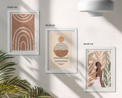 Set van ingelijste schilderijen Stijlvolle patronen met plantmotieven en geometrische vormen.