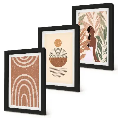 Set van ingelijste schilderijen met stijlvolle patronen in plantmotieven en geometrische vormen