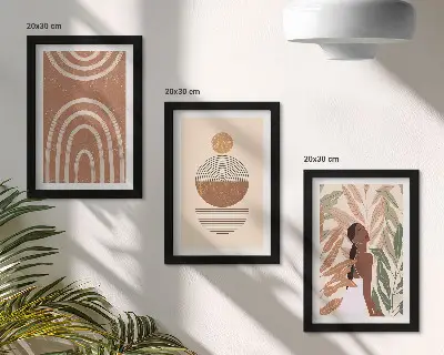 Set van ingelijste schilderijen met stijlvolle patronen in plantmotieven en geometrische vormen