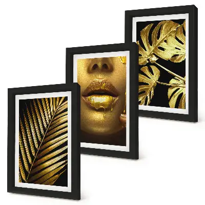 Gallery wall met palmbladeren, een vrouwengezicht en monsterabladeren