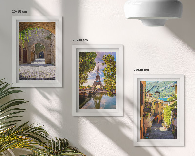 Set van ingelijste schilderijen Prachtige straten, historische architectuur, de Eiffeltoren