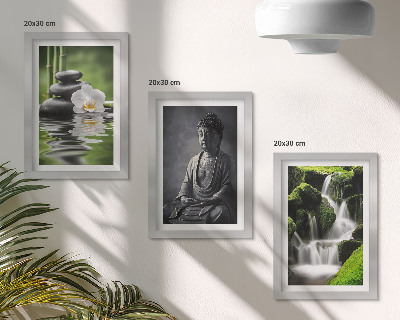 Set van ingelijste schilderijen Rustgevende ZEN-schilderijen met water, stenen en Boeddha.