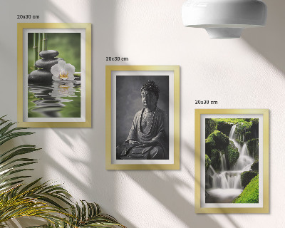 Set van ingelijste schilderijen Rustgevende ZEN-schilderijen met water, stenen en Boeddha.
