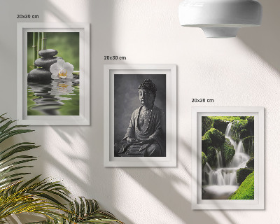 Set van ingelijste schilderijen Rustgevende ZEN-schilderijen met water, stenen en Boeddha.