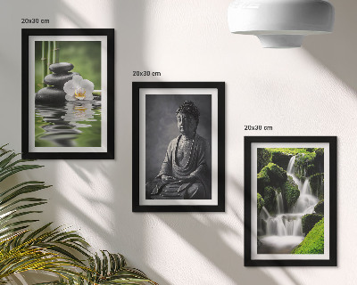 Set van ingelijste schilderijen Rustgevende ZEN-schilderijen met water, stenen en Boeddha.