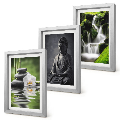 Set van ingelijste schilderijen Rustgevende ZEN-schilderijen met water, stenen en Boeddha.