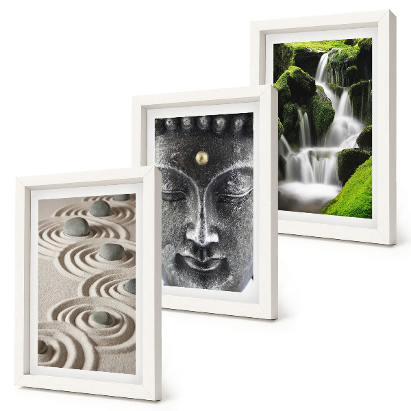 Gallery wall De rust van de natuur met stenen, een waterval en een Boeddha.