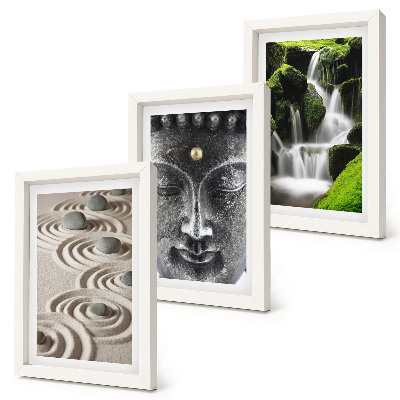 Gallery wall De rust van de natuur met stenen, een waterval en een Boeddha.