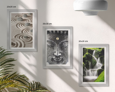 Gallery wall De rust van de natuur met stenen, een waterval en een Boeddha.