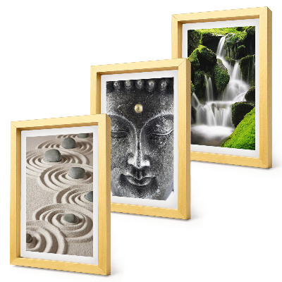 Gallery wall De rust van de natuur met stenen, een waterval en een Boeddha.