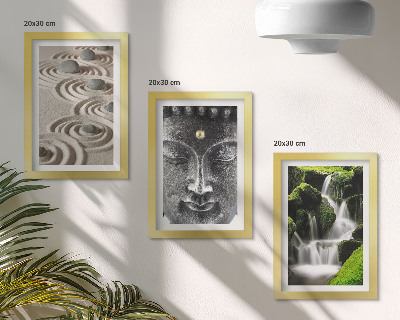 Gallery wall De rust van de natuur met stenen, een waterval en een Boeddha.