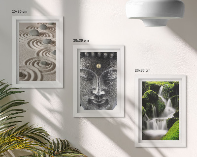 Gallery wall De rust van de natuur met stenen, een waterval en een Boeddha.