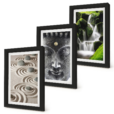 Gallery wall De rust van de natuur met stenen, een waterval en een Boeddha.