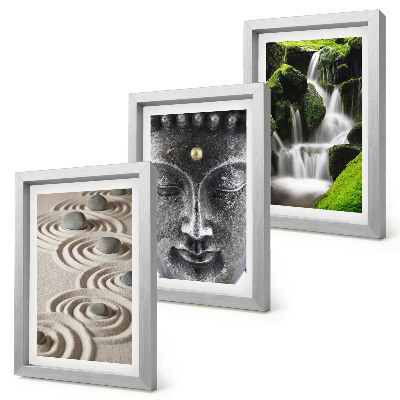 Gallery wall De rust van de natuur met stenen, een waterval en een Boeddha.