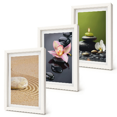 Gallery wall Rustgevende steenmotieven die vrede en zen uitstralen.
