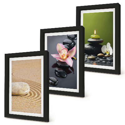 Gallery wall Rustgevende steenmotieven die vrede en zen uitstralen.