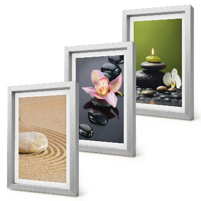 Gallery wall Rustgevende steenmotieven die vrede en zen uitstralen.
