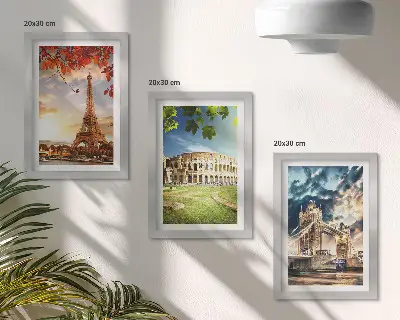 Gallery wall met monumenten van Europa in warme landschapskleuren