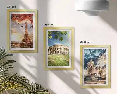 Gallery wall met monumenten van Europa in warme landschapskleuren