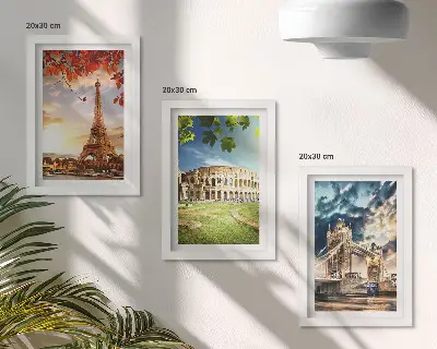Gallery wall met monumenten van Europa in warme landschapskleuren