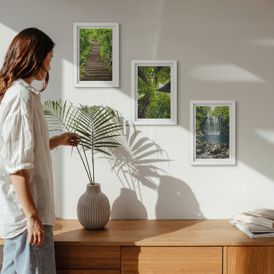 Gallery wall Bospad met waterval en groene vegetatie