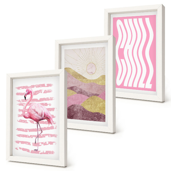 Gallery wall Roze flamingo's pastel berglandschap Chill lettering
