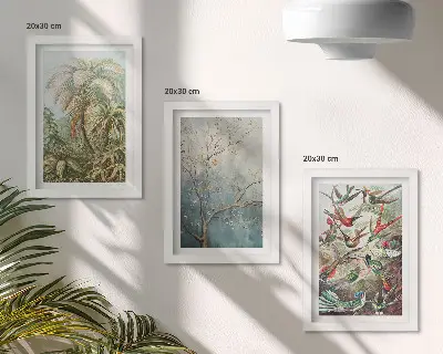 Gallery wall met tropische planten en kleurrijke vogels in de natuur