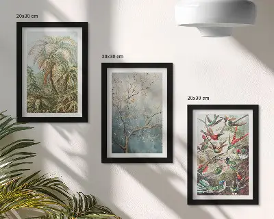 Gallery wall met tropische planten en kleurrijke vogels in de natuur