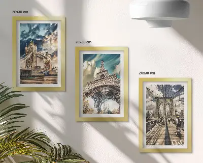 Set ingelijste schilderijen met bruggen en torens in Europese steden