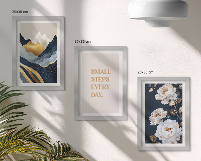 Set van ingelijste schilderijen Abstracte bergen, bloemen en inspirerende letters