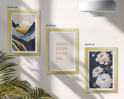 Set van ingelijste schilderijen Abstracte bergen, bloemen en inspirerende letters