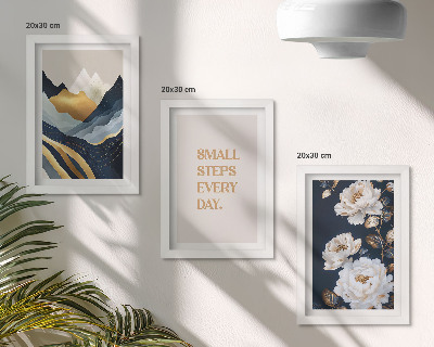 Set van ingelijste schilderijen Abstracte bergen, bloemen en inspirerende letters