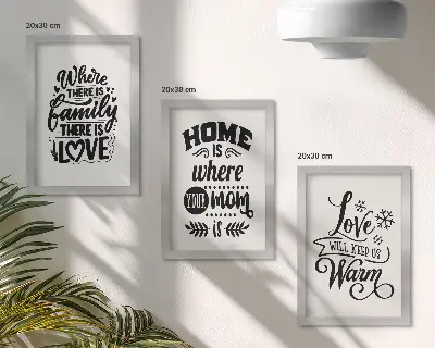 Gallery wall met teksten over familie, liefde en thuis