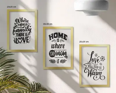 Gallery wall met teksten over familie, liefde en thuis