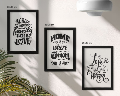 Gallery wall Familie, liefde, thuis, warmte in eenvoudige slogans.