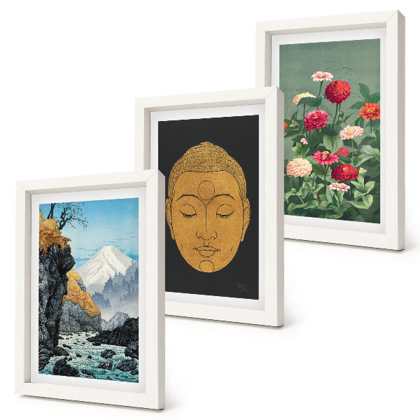 Set van ingelijste schilderijen Japanse natuur en cultuur in Japanse stijl
