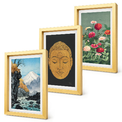 Set van ingelijste schilderijen Japanse natuur en cultuur in Japanse stijl