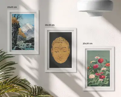 Set ingelijste schilderijen met Japanse natuur en cultuur in Japanse stijl
