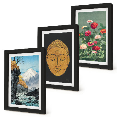 Set van ingelijste schilderijen Japanse natuur en cultuur in Japanse stijl