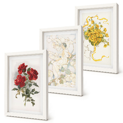 Gallery wall Rode rozen, witte figuur, gele bloemen in een vaas