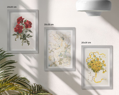 Gallery wall Rode rozen, witte figuur, gele bloemen in een vaas
