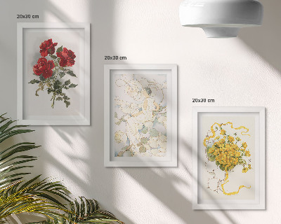 Gallery wall Rode rozen, witte figuur, gele bloemen in een vaas