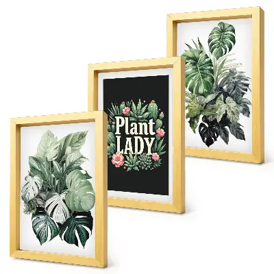 Set van ingelijste schilderijen tropische planten met de tekst Plant Lady in het groen