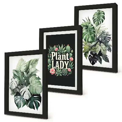 Set van ingelijste schilderijen tropische planten met de tekst Plant Lady in het groen