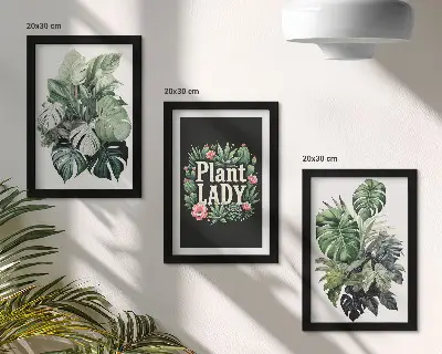 Set van ingelijste schilderijen tropische planten met de tekst Plant Lady in het groen