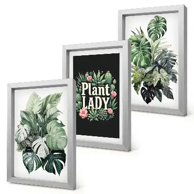Set van ingelijste schilderijen tropische planten met de tekst Plant Lady in het groen