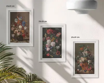 Gallery wall bloemen in vazen en vintage planten set met diverse vintage plantenarrangementen