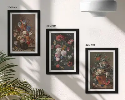 Gallery wall bloemen in vazen en vintage planten set met diverse vintage plantenarrangementen